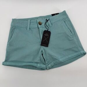 American Eagle AEO Twill Midi Shorts Teal Green Low Rise Super Stretch Size 00